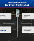 Flexible Handicap Parking Sign Post With Quick Bounce Back Spring System For Reserved Accessible Spots Super Slick Aluminum Build with multiple sign options.