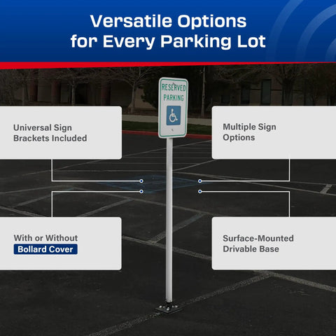 Flexible Handicap Parking Sign Post With Quick Bounce Back Spring System For Reserved Accessible Spots Super Slick Aluminum Build with multiple sign options.