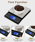 Pro Grade Digital Kitchen Scale With 0.1g 0.001oz Precision, 5kg 11lb Capacity, tare function demonstration with coffee beans.