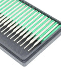 Close-up of a 60 Piece Diamond Drill Bit Set For Jewelry Making And Lapidary, 1mm 2mm And 3mm Mix With One Eighth Inch Shanks, in case.