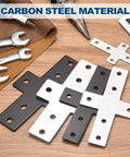 Six Piece Cross Shape Corner Brackets For 3030 Aluminum Extrusion Carbon Steel Joint Plates on desk with tools