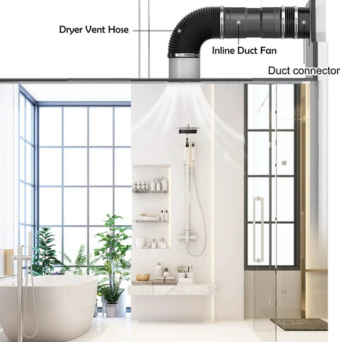 6 Inch Plastic Duct Connector Flange For Dryer Vent And Dust Collection Fittings In Heating And Cooling Ventilation Systems Black Easy Install With Clamps Durable Plastic Construction For Long Lasting Performance installed in bathroom ventilation system.