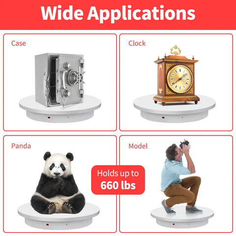 Heavy Duty Motorized Turntable With Remote Speed Control For 3D Scanning And Showcase Displays Up To 660 Lbs with varied items