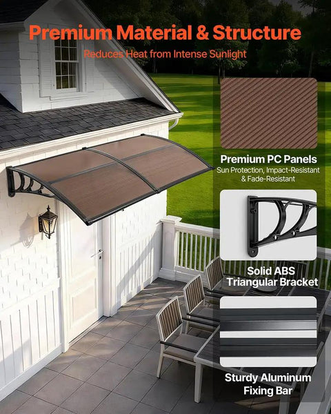 Door Entrance Awning 38 By 78 Inches Exterior Canopy With Drainage And ABS Bracket Polycarbonate Cover For Patio Door Sun UV Rain And Snow Protection No Fuss Brown