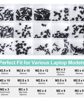 Top Shelf 300 Piece Black Laptop Screw Kit For Notebooks And Desktop Computers Steel Replacement Hardware For Dell Hp Mac Lenovo No Sweat Quick Repair Set in a transparent case with assorted screws.