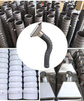 Top Shelf Flexible Duct Collector Arm For Fume Extraction With No Sweat Setup 4 6 And 8 Inch Adjustable Hose Kit for industrial dust collection, showing various hoses and steel hoods.