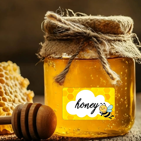 Bee Name Tag Stickers Pack 180 Pcs 2x3 Inch Self Adhesive Honeycomb Themed Name Labels on honey jar