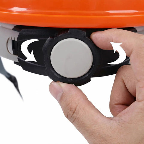 Person adjusting 4 Point Hard Hat Replacement Suspension With Ratchet Adjustable Knob Fit For Universal Construction Helmets.