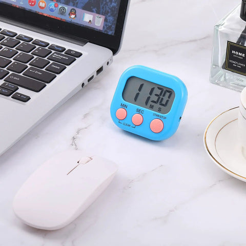 Blue timer from Six Pack Magnetic Digital Kitchen Timers Set With Loud Alarm And Large Digits, Countdown To 99 Minutes 59 Seconds