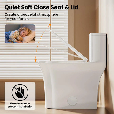 Sleek One Piece Modern Toilet With Ada Comfort Height Dual Flush Low Flow System Fully Skirted Round Shape Soft Close Lid No Hassle Bolt Kit Rock Solid Build That Drops A Top Shelf Upgrade Right Into Your Next Reno Project