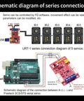 Schematic diagram of series connection for Beefy 30Kg-Cm 12V Servo Motor with Magnetic Encoder, showing 5 servos connected to PC