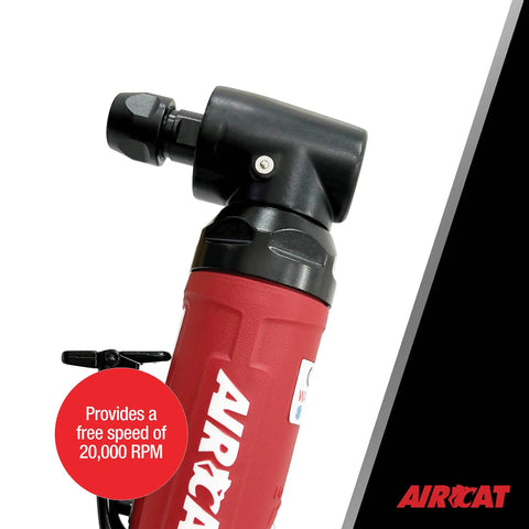 Pro Grade.5 Horsepower Angle Die Grinder At 20000 Rpm with angled head and red handle for swift grinding and cutting jobs.