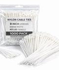 8 Inch White Zip Ties 1000 Pack Heavy Duty Nylon Cable Ties Self Locking UV Resistant 40 Lbs For Wreath Crafts DIY Decor Indoor Outdoor Home And Garden