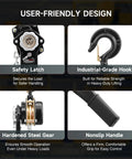 User-friendly design features of Lever Chain Hoist One And One Half Ton Capacity 3300 Lb Manual Chain Hoist with Safety Latch and Nonslip Handle