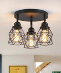 Adjustable Multi Directional Ceiling Light Fixture With E26 Base For Kitchen Hallway And Dining Room Semi Flush Mount Black Farmhouse Industrial Iron Cage Spotlight
