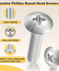 304 Stainless Steel Round Head Phillips Drive Machine Screws M4 0.7x65 25 Piece Set for Woodworking and Furniture Assembly