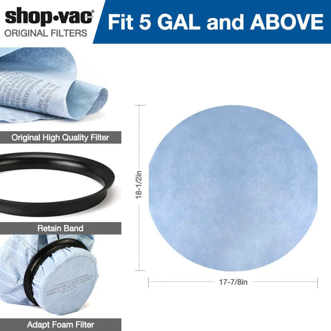 6 Pack Reusable Paper Disc Vacuum Filter For Most Wet Dry Vacuums 5 Gallon And Up, Replacement Filter Discs 9010700 9013700