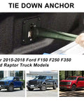 Heavy Duty Truck Bed Tie Down Anchors 4 Pack Cargo Brackets Compatible With Ford F150 And Super Duty Fits F250 F350 F450 F550 Quick Bolt On Setup Premium Steel Bed Cleats Keep Your Haul Locked Tight, showing tie down anchor installed.