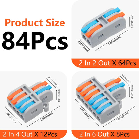 84 Piece Lever Wire Connector Kit 2 In 2 Out Quick Connect Assortment For AWG 24 To 12 Easy Tap In Wiring Grab And Go DIY Electrical Connectors