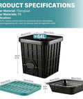Heavy Duty Drain Catch Basin Kit With Fiberglass Grate And Debris Basket For French Drain Projects No Pre Drilled Holes 15.7 Inch Square For Patios Downspouts Lawns And Municipal Plumbing shown with components including grate and basket.