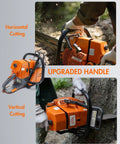 92cc Gas Powered Chainsaw With 36 Inch Bar And Chain showing upgraded handle for horizontal and vertical cutting