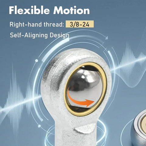 Beefy Heavy Duty PHSB6 Rod End Bearings Pack of 4 Pre Lubricated 3/8 Inch Bore with 3/8-24 Right Hand Female Thread Ideal for Hydraulic Cylinders CNC Machines Power Tools and Industrial Equipment self-aligning rod end bearing close-up