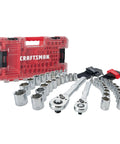Knuckle Busting 71 Piece Mechanics Tool Set With 1/4 And 3/8 Inch Drive Sockets showcasing chrome finish ratchets and sockets.