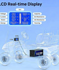 Diagram showing Beefed Up 48V 120Ah LiFePO4 Golf Cart Battery Upgrade Kit with LCD monitor and specifications.