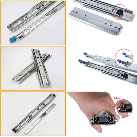Multiple views of Beefy Heavy Duty Drawer Slides With Lock, 3 Fold Full Extension Ball Bearing Rails, stainless steel, 220kg load