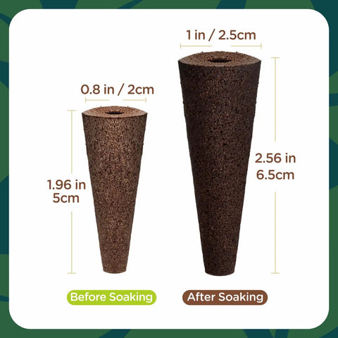 Before and after soaking sizes of 150 Pack Grow Sponges for Hydroponics Replacement Seed Pods Compatible with AeroGarden and iDOO