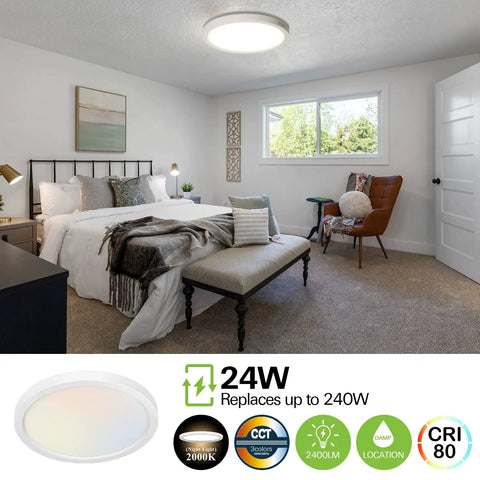 Bedroom with 2 Pack 13 Inch LED Flush Mount Ceiling Light With Night Light, Dimmable Flat Panel Fixture 2400 Lumens