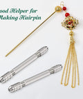 Kick Up Your Craft Game With These Double End Pin Vises And Copper Collets Compact Hand Drill Wire Twisting Tool Definitely Dope For Resin Projects DIY Earrings Hairpins showing two double end pin vises and a decorative hairpin.
