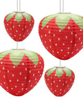 Strawberry Paper Lanterns Set Of 4 Large 8 Inch And 12 Inch Hanging Decor 3D Red Strawberry Party Lanterns Rice Paper Easy Assembly