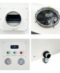 Built Tough Heavy Duty Industrial Portable Air Conditioner 51100 Btu Commercial Spot Cooler control panel and fan details.