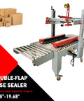Full Automatic Double Flap Case Sealer Tape Machine For Folding Cartons with adjustable height and width from 3.15 to 19.68 inches.
