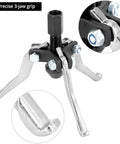 QWORK 3-jaw gear puller; metal with black center block and silver jaws, front view