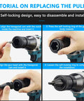 Top Tier Cordless Rivet Gun Tool With Industrial Grade Adjustable Speed Pull For Easy Rivnut Installation On Steel Aluminum And Stainless Steel In M3 To M12 Sizes Using A 2200mA Battery Pack tutorial showing replacement of the puller head