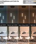 Pendant Light Kit For Kitchen Island With Remote, Dimmable And Color Temperature Adjustable 3000K 4000K 6000K shown in different light settings.