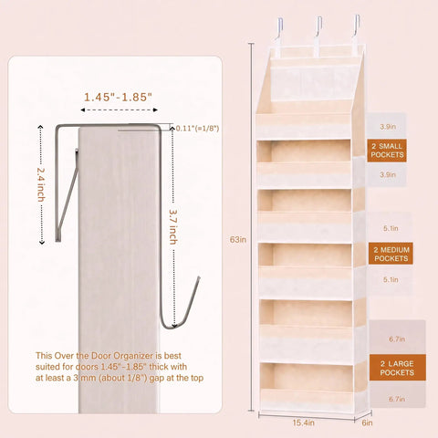 Real Deal Heavy Duty Over The Door Storage Rack With Six Tier Hanging Mesh Pockets 63in tall, crafted solid for nursery or bathroom.