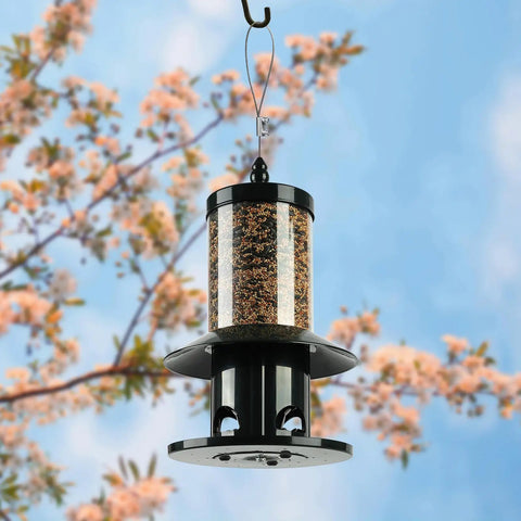 Ultimate Squirrel Proof Bird Feeder With 360 Degree Perch Tray For Outdoor Hanging Use Weather Resistant Rainproof Roof Keeps Seed Dry