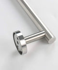 Close-up of Heavy Duty 30 Inch Stainless Steel Bath Towel Bar Wall Mounted Towel Rack Hanger Built Tough Brushed Nickel SUS304 fixture.