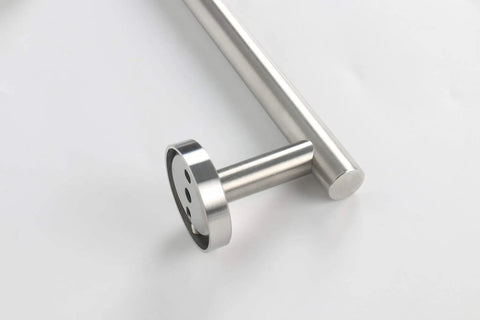 Close-up of Heavy Duty 30 Inch Stainless Steel Bath Towel Bar Wall Mounted Towel Rack Hanger Built Tough Brushed Nickel SUS304 fixture.