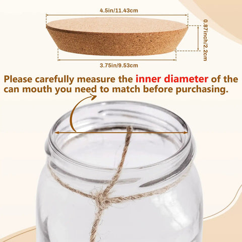 Big Tapered Cork Stoppers For 3.74 To 4.0 Inch Jar Openings shown with jar and dimensions for home canning and wine bottles.