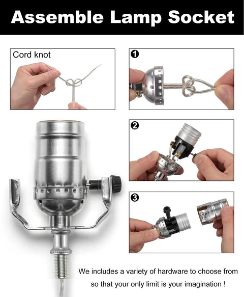 DIY Lamp Wiring Kit With 3 Way Socket, 12 Ft Cord, Hardware Pack And Table Lamp Repair Parts assembly instructions
