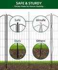18 Panel No Dig Decorative Fence With Gate For Outdoor Yard And Patio, 33 Inches High, 40.5 Feet Long, Rustproof Metal Wire Edging Garden Barrier, Portable Temporary Dog Fencing For Pets showcasing thicker poles for stability.