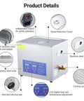 Straight Up Heavy Duty Ultrasonic Cleaner With Heated Tank And Digital Timer features stainless steel body and LCD controls.
