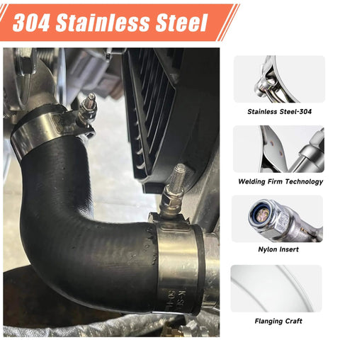 Close-up of 24 Pack T Bolt Hose Clamps Stainless Steel 304 28mm To 116mm Working Range For 0.75 Inch To 4 Inch Hose ID Turbo Intake