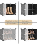 Portable Shoe Rack Organizer With Door 8 Tier Adjustable Stackable Free Standing Cabinet For 48 Pairs Shoes Easy Assembly Plastic Black Entryway Storage For Men And Women shown with transparent doors and dustproof design.