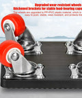 Close-up of Heavy Duty Furniture Movers Lifter Set Stackable Low Clearance Glides showing red wheels and metal brackets.