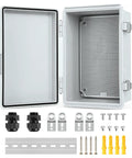 Outdoor Rugged Waterproof Electrical Junction Box IP67 Weatherproof Plastic Enclosure with Aluminum DIN Rail Mounting Plate
